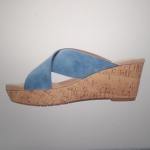 cork wedge blue sandals